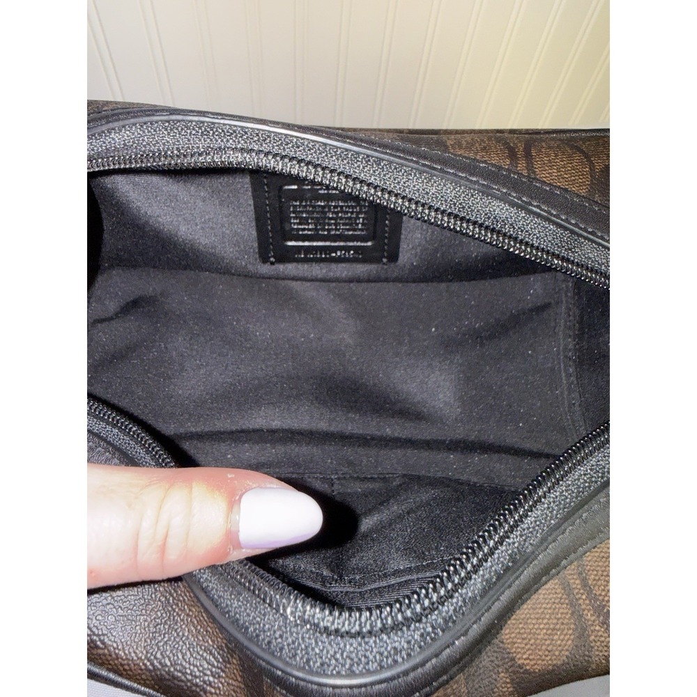COACH Signature Toiletry Travel Bag Dopp Kit Pouch Coated Canvas Walnut Black - Picture 6 of 16